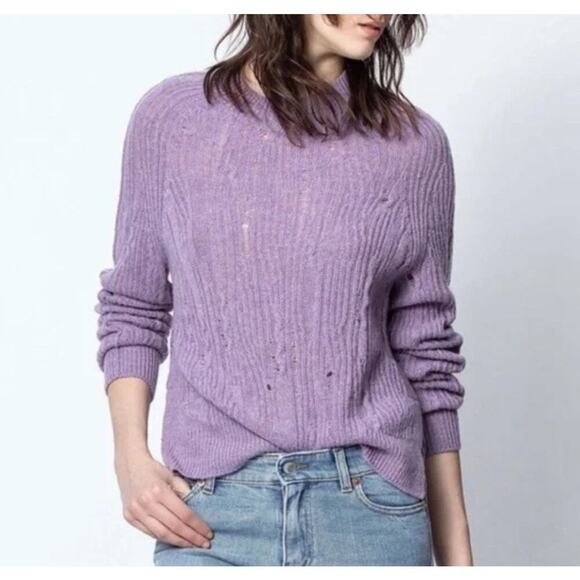 Zadig & Voltaire Lili C Destroy Mauve Lavender Cashmere Sweater size Medium - Picture 1 of 7